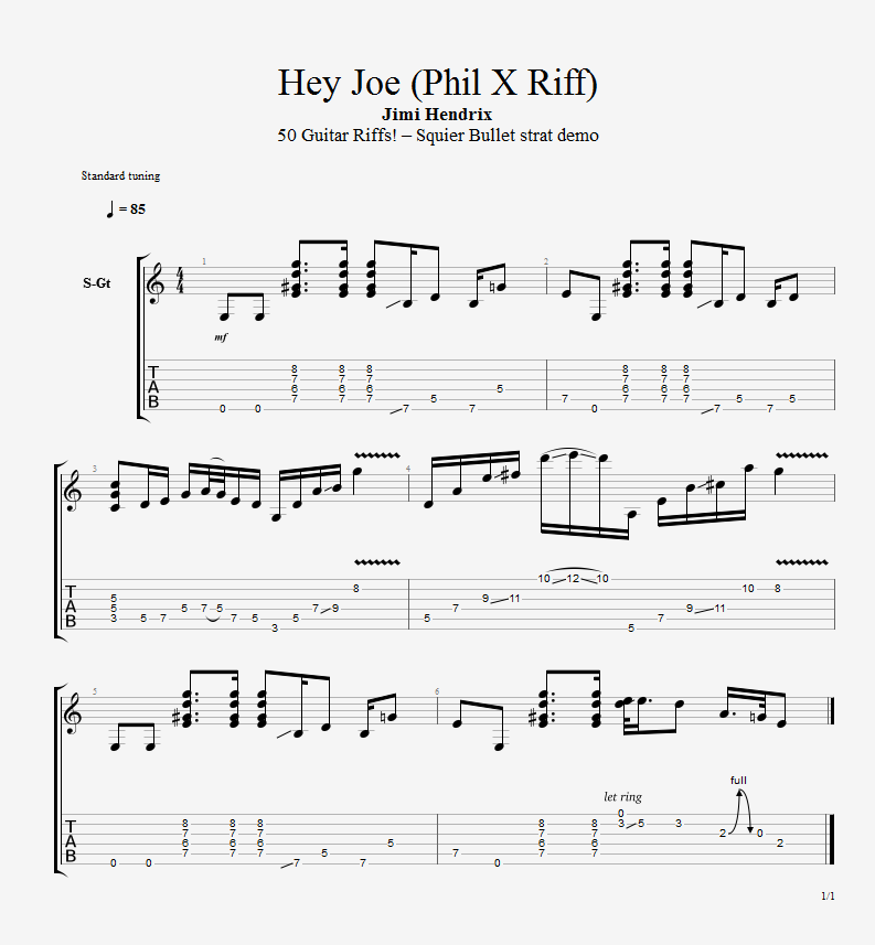 Hey Joe Tab by Jimi Hendrix (Guitar Pro) - Full Score
